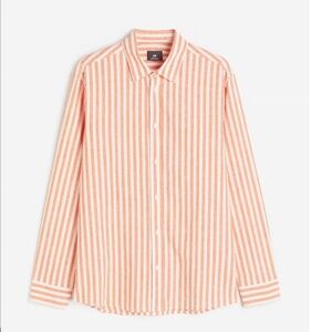 H&M REGULAR FIT LINEN BLEND SHIRT Button Down Striped Orange White Size Large
